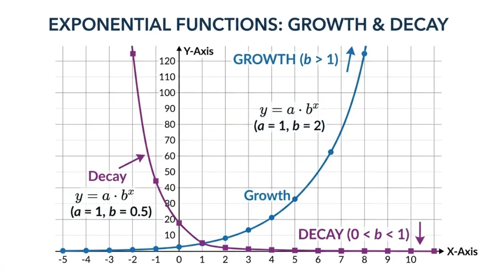 Exponential function showing growth and decay curves