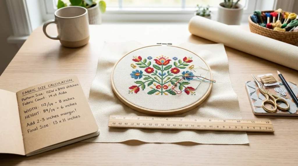 Cross stitch fabric size measured from stitch count